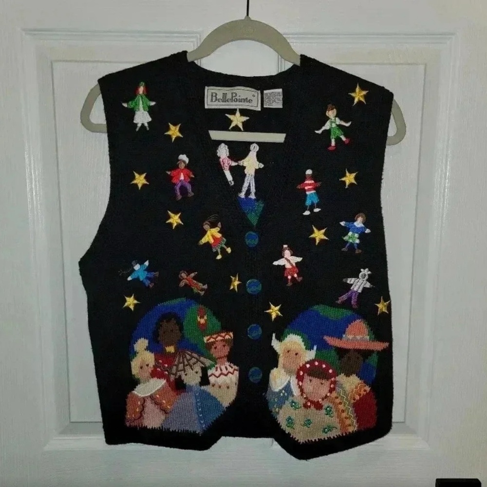 Belle Pointe Women of the World Black Embroidered Sweater Vest